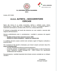 IL SOCCORSO CENTRO VALSASSINA CERCA UN AUTISTA-SOCCORRITORE