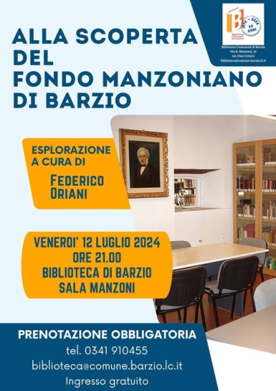 VENERDI&#039; A BARZIO INCONTRO SUL TEMA &quot;ALLA SCOPERTA DEL FONDO MANZONIANO DI BARZIO&quot;