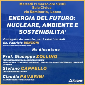 AZIONE LECCO PROMUOVE UN INCONTRO SULL&#039;ENERGIA DEL FUTURO