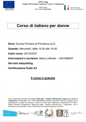 CORSO DI ITALIANO PER DONNE STRANIERE