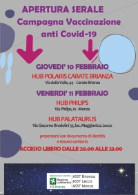 GIOVEDI 10 E VENERDI 11 VACCINAZIONI SERALI