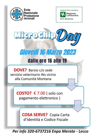 MICROCHIP DAY: IDENTIFICAZIONE TRAMITE MICROCHIP E ISCRIZIONE DEI CANI E DEI GATTI ALL’ANAGRAFE A TARIFFA AGEVOLATA