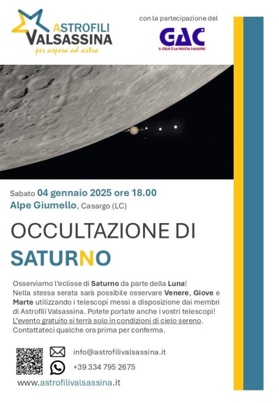 DOMANI SERA DA GIUMELLO SI GUARDA L&#039;UNIVERSO. L&#039;INIZIATIVA E&#039; DEL GRUPPO ASTROFILI VALSASSINA