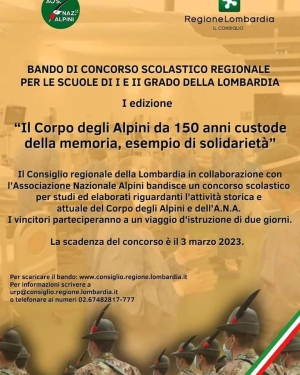 REGIONE E A.N.A. PROMUOVONO UN CONCORSO SCOLASTICO SUGLI ALPINI