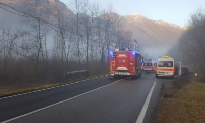 PULMINO ESCE DI STRADA A CORTABBIO: COINVOLTI SEI GIOVANISSIMI ATLETI E LA LORO ISTRUTTRICE