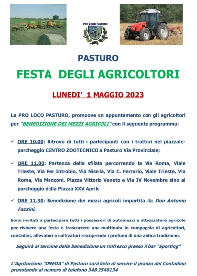 IL 1° MAGGIO A PASTURO LA FESTA DEGLI AGRICOLTORI PROMOSSA DALLA PRO LOCO