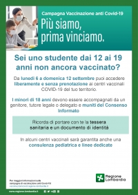 Accesso diretto per le vaccinazioni ai ragazzi tra i 12 e i 19 anni