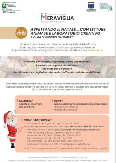 IL 21 DICEMBRE &quot;ASPETTANDO IL NATALE&quot; CON IL CENTRO PER LA FAMIGLIA MERAVIGLIA