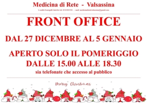 FRONT OFFICE: GLI ORARI NELLE FESTIVITA&#039; NATALIZIE