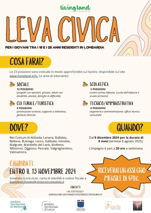 LEVA CIVICA: UNA BELLA OPPORTUNITA&#039; PER I GIOVANI TRA I 18 E 28 ANNI