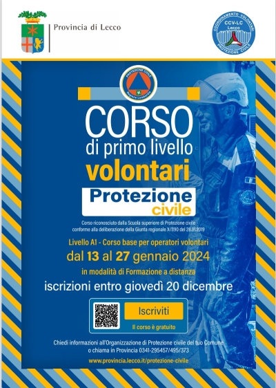 SCADE MERCOLEDI&#039; IL TERMINE PER ISCRIVERSI AL CORSO BASE DI PROTEZIONE CIVILE