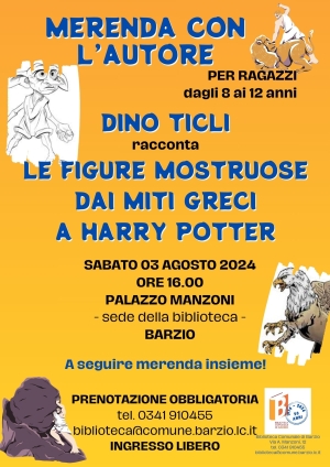 IL 3 AGOSTO A BARZIO &quot;MERENDA CON L&#039;AUTORE&quot; PER RAGAZZI DAGLI 8 AI 12 ANNI