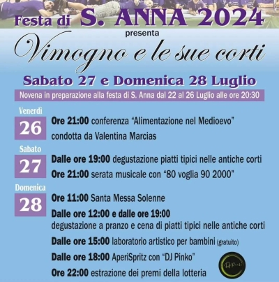 VIMOGNO: IL PROGRAMMA DELLA FESTA DI SANT&#039;ANNA
