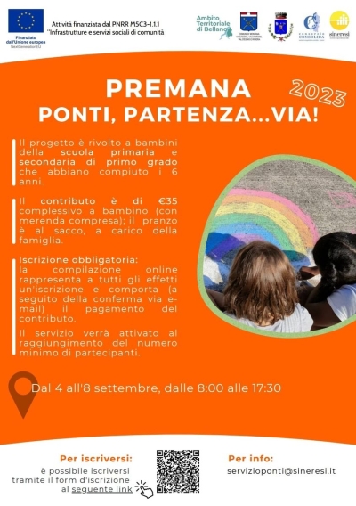 &quot;PONTI, PARTENZA, VIA!&quot;: INIZIATIVA A PREMANA A FAVORE DI MINORI E FAMIGLIE