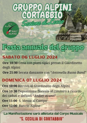 IL 6 E 7 LUGLIO LA FESTA DEGLI ALPINI DI CORTABBIO