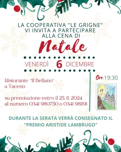 IL 6 DICEMBRE A TACENO LA COOPERATIVA LE GRIGNE FESTEGGERA&#039; IL S. NATALE