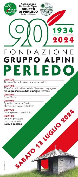 SABATO PROSSIMO GLI ALPINI DI PERLEDO FESTEGGIANO IL 90° DI FONDAZIONE