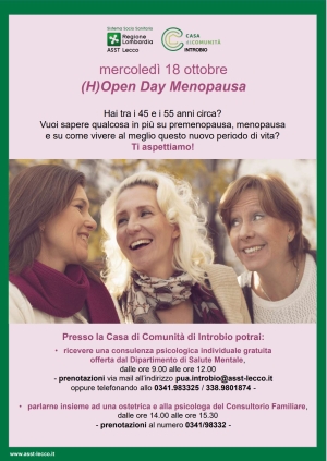 &quot;OPEN DAY&quot; MENOPAUSA IL 18 OTTOBRE A INTROBIO