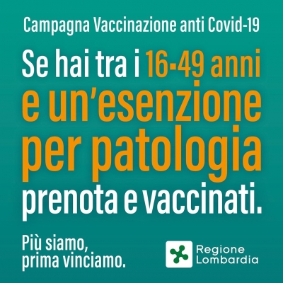 DA OGGI ALTRE POSSIBILITA&#039;  PER LE VACCINAZIONI. TOCCA ALLA FASCIA 16 - 49 CON ESENZIONI