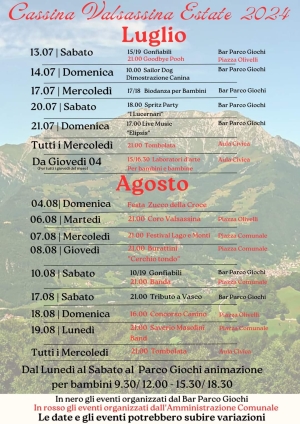 IL CALENDARIO DELLE MANIFESTAZIONI ESTIVE A CASSINA VALSASSINA