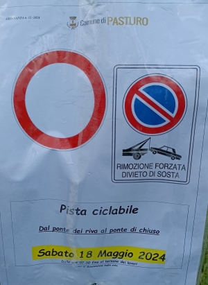 ATTENZIONE: CICLOPEDONALE CHIUSA DOMANI DAL PONTE DI RIVA AL PONTE DI CHIUSO