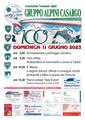 DOMENICA FESTA PER IL CENTENARIO DEL GRUPPO ALPINI DI CASARGO