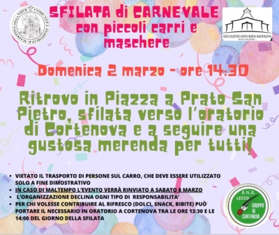 SI PENSA GIA&#039; AL CARNEVALE: IL 2 MARZO SFILATA SAN PIETRO - CORTENOVA