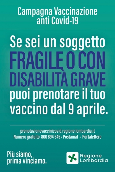 Dal 9 Aprile possono vaccinarsi tutti i pazienti vulnerabili