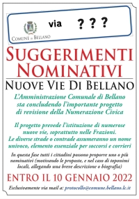 IL COMUNE DI BELLANO CERCA SUGGERIMENTI