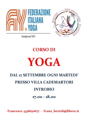 A INTROBIO DAL 17 SETTEMBRE RIPRENDE IL CORSO DI YOGA CON FRANCESCO BERTOLI