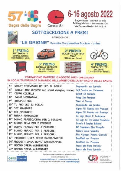 SAGRA E TERRITORIO: DAL 1969 LA LOTTERIA AIUTA ASSOCIAZIONI, ENTI E VOLONTARIATO