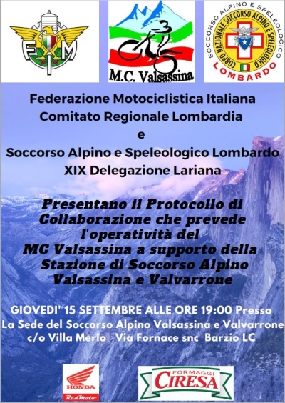 AL VIA LA COLLABORAZIONE DEL M.C. VALSASSINA CON LA XIX DELEGAZIONE LARIANA SOCCORSO ALPINO VALSASSINA E VALVARRONE