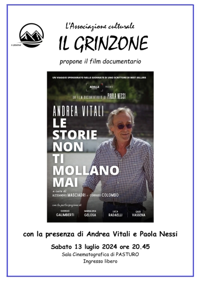 SABATO 13 LUGLIO A PASTURO INCONTRO CON ANDREA VITALI E LA REGISTA PAOLA NESSI