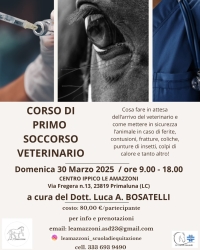 IL 30 MARZO ALLE TROTE BLU DI CORTABBIO UN CORSO DI PRIMO SOCCORSO VETERINARIO