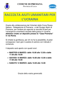 ANCHE A PREMANA SI RACCOLGONO AIUTI