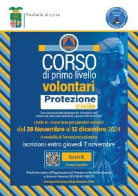 C&#039;E&#039; TEMPO FINO AL 7 NOVEMBRE PER ISCRIVERSI AL CORSO ASPIRANTI VOLONTARI DI PROTEZIONE CIVILE