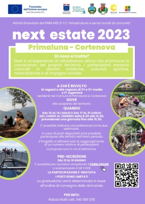 E NEXT ESTATE 2023 ANCHE PER I RAGAZZI DI CORTENOVA E PRIMALUNA