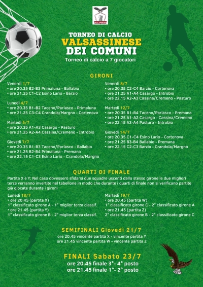 IL PROGRAMMA DEL TORNEO VALSASSINESE DEI COMUNI