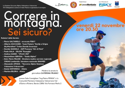 &quot;CORRERE IN MONTAGNA. SEI SICURO?&quot; STASERA IN COMUNITA&#039; MONTAGNA L&#039;ATTESO INCONTRO