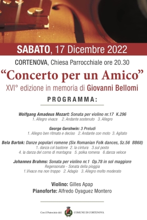 SABATO SERA IL &quot;CONCERTO PER UN AMICO&quot; A CORTENOVA