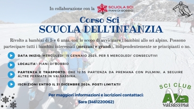 LO SCI CLUB ALTA VALSASSINA PROPONE IL CORSO SCI PER LA SCUOLA DELL&#039;INFANZIA