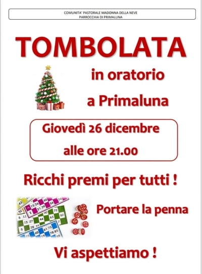 STASERA TOMBOLATA A PRIMALUNA