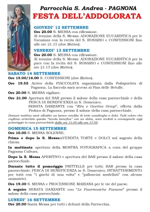 DA 12 SETTEMBRE A PAGNONA LA FESTA DELL&#039;ADDOLORATA