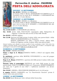 DA 12 SETTEMBRE A PAGNONA LA FESTA DELL&#039;ADDOLORATA