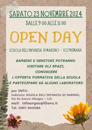 IL 23 NOVEMBRE OPEN DAY ALLA SCUOLA DELL&#039;INFANZIA DI MARGNO