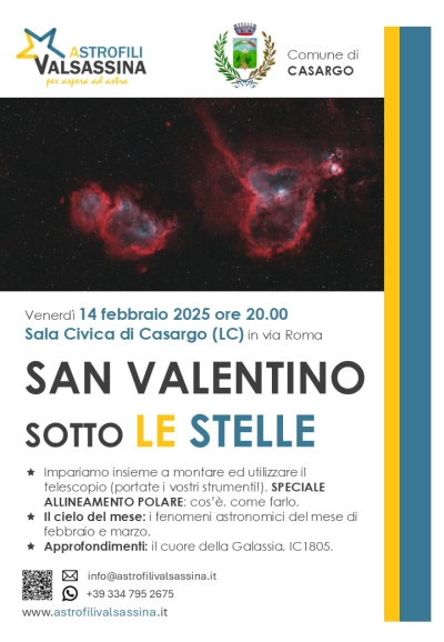 &quot;SAN VALENTINO SOTTO LE STELLE&quot;, UNA (BELLA) IDEA DEL GRUPPO ASTROFILI VALSASSINA.