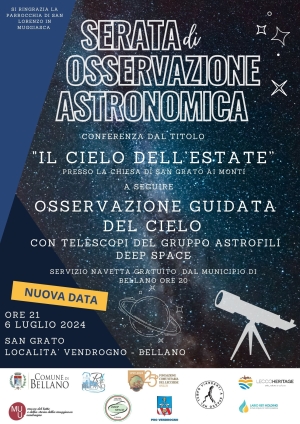 NUOVA DATA PER L&#039;OSSERVAZIONE ASTRONOMICA DA SAN GRATO