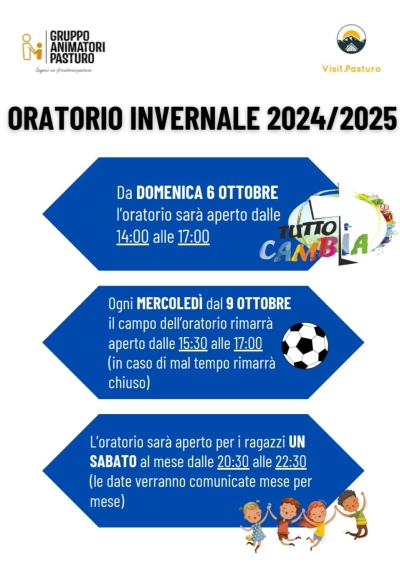 ORATORIO DI PASTURO: GLI ORARI DELLE APERTURE INVERNALI