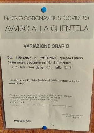 55 CASI COVID A Pasturo, Poste a orario ridotto