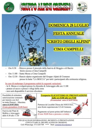 GLI ALPINI DI CREMENO DOMENICA FESTEGGIANO AL CRISTO DEI CAMPELLI